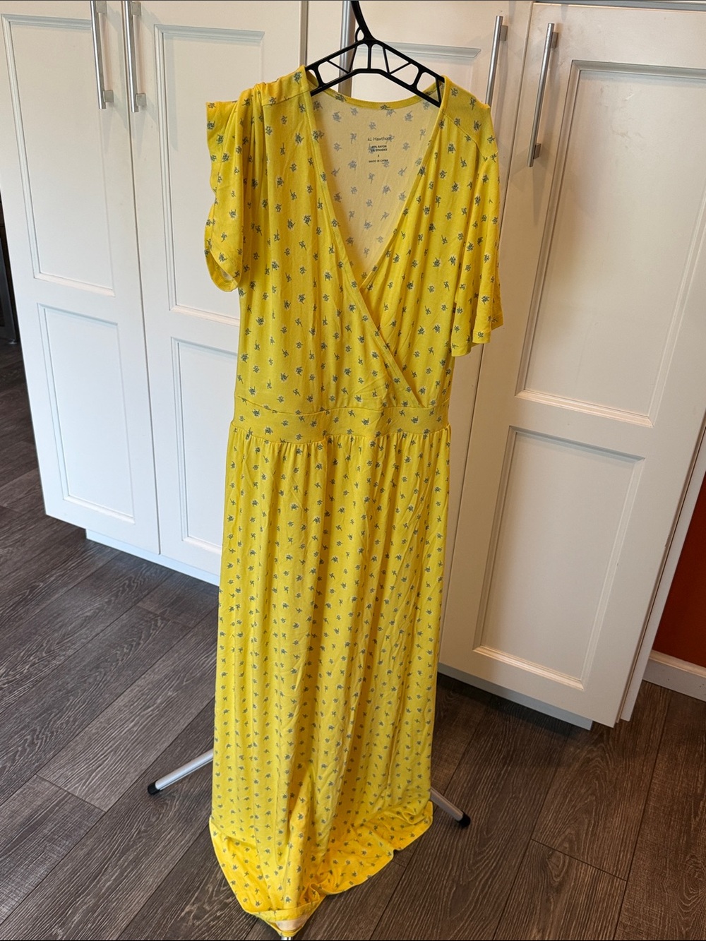 Maurices Yellow Floral Wrap-Style Maxi Dress